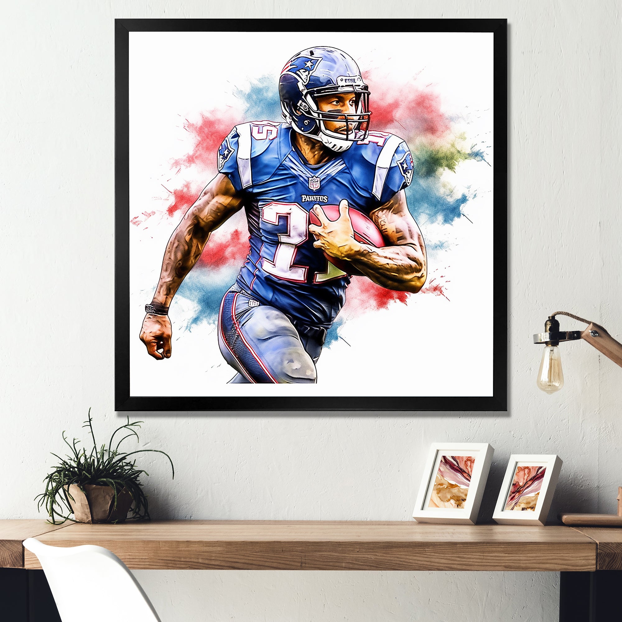Watercolor Football Player In Action - Football Canvas Wall Art