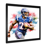 Watercolor Football Player In Action - Football Canvas Wall Art