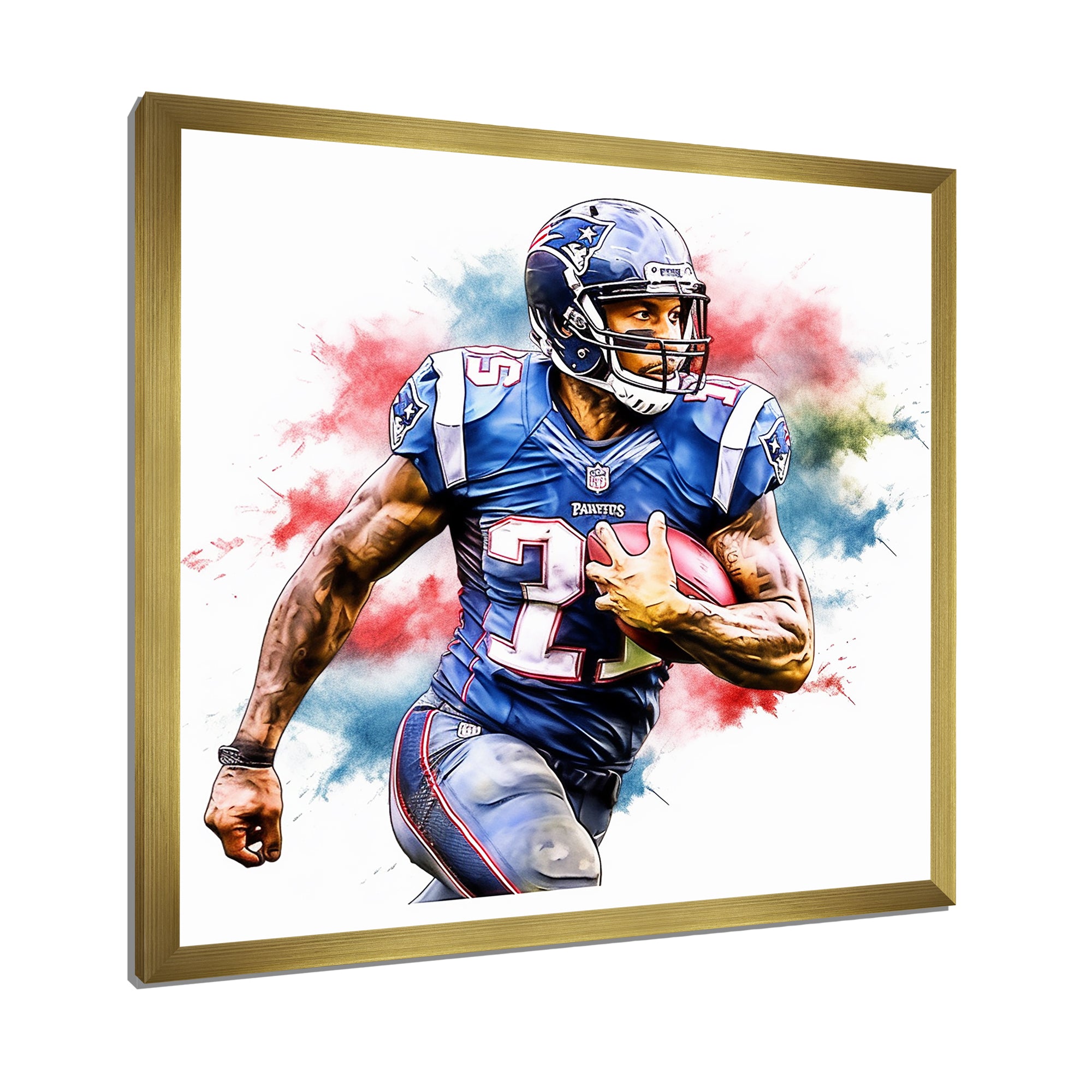 Watercolor Football Player In Action - Football Canvas Wall Art