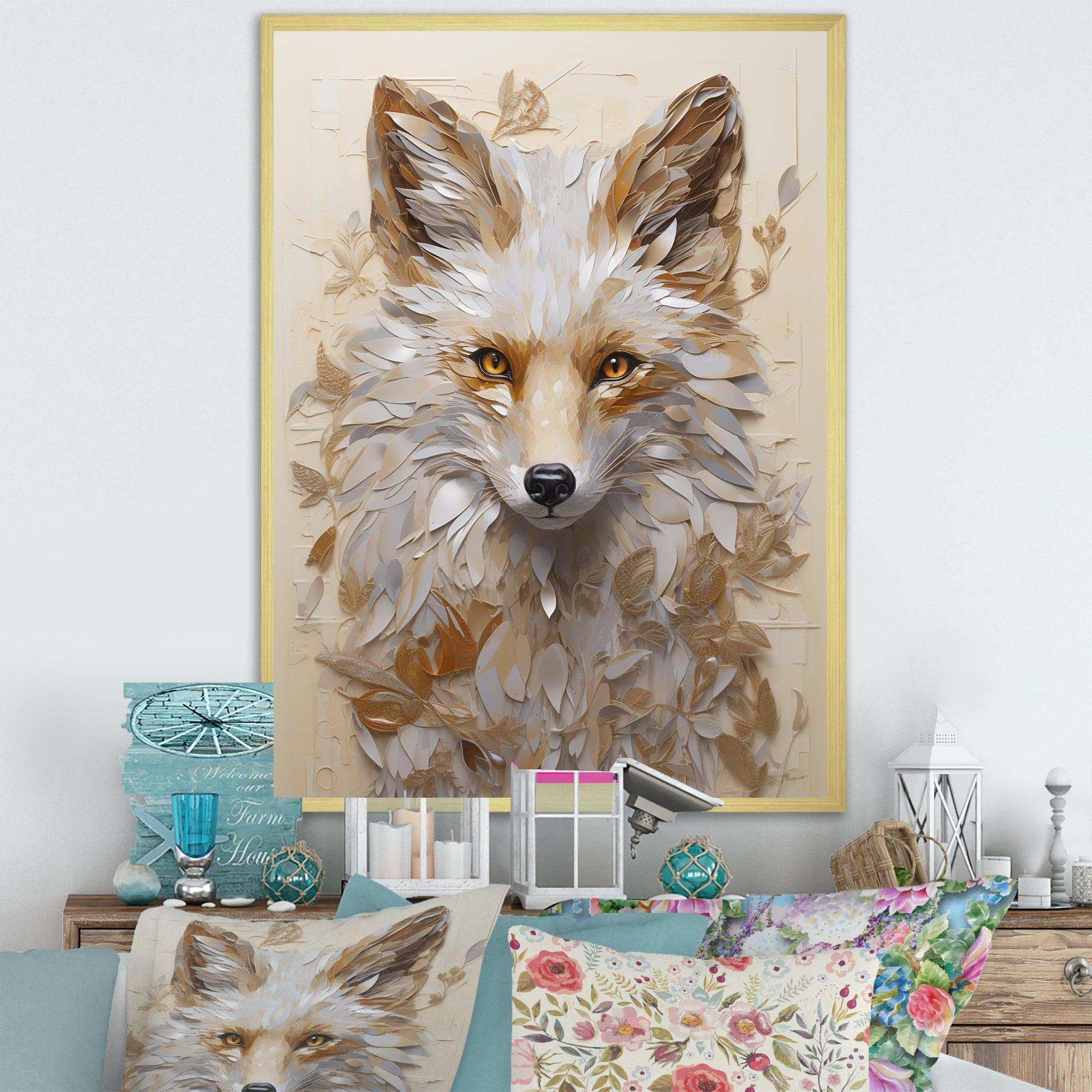 Minimalism Beige Fox Portait I - Animals Canvas Wall Art