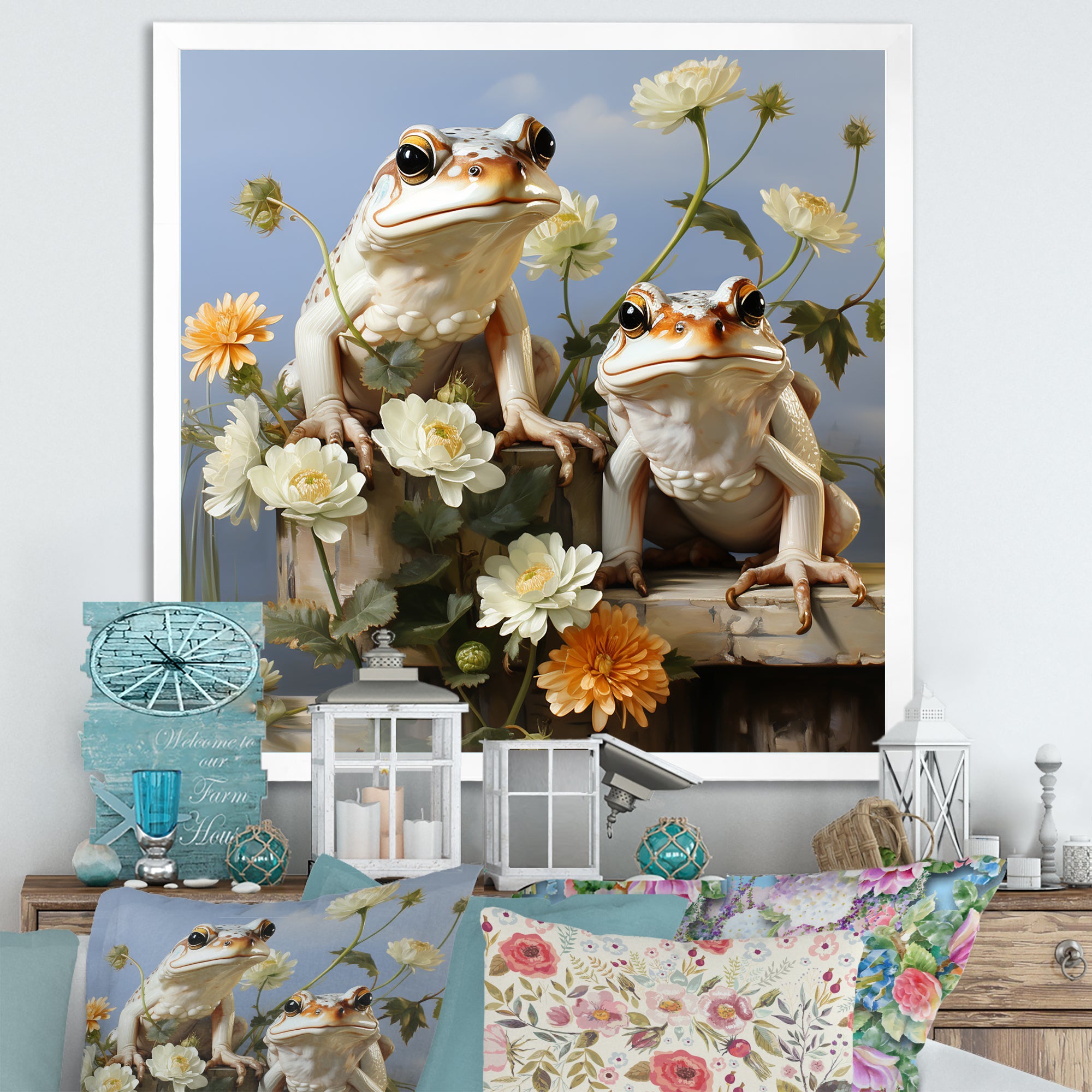 Contemporary Frog Serenity - Green Frog Wall Art