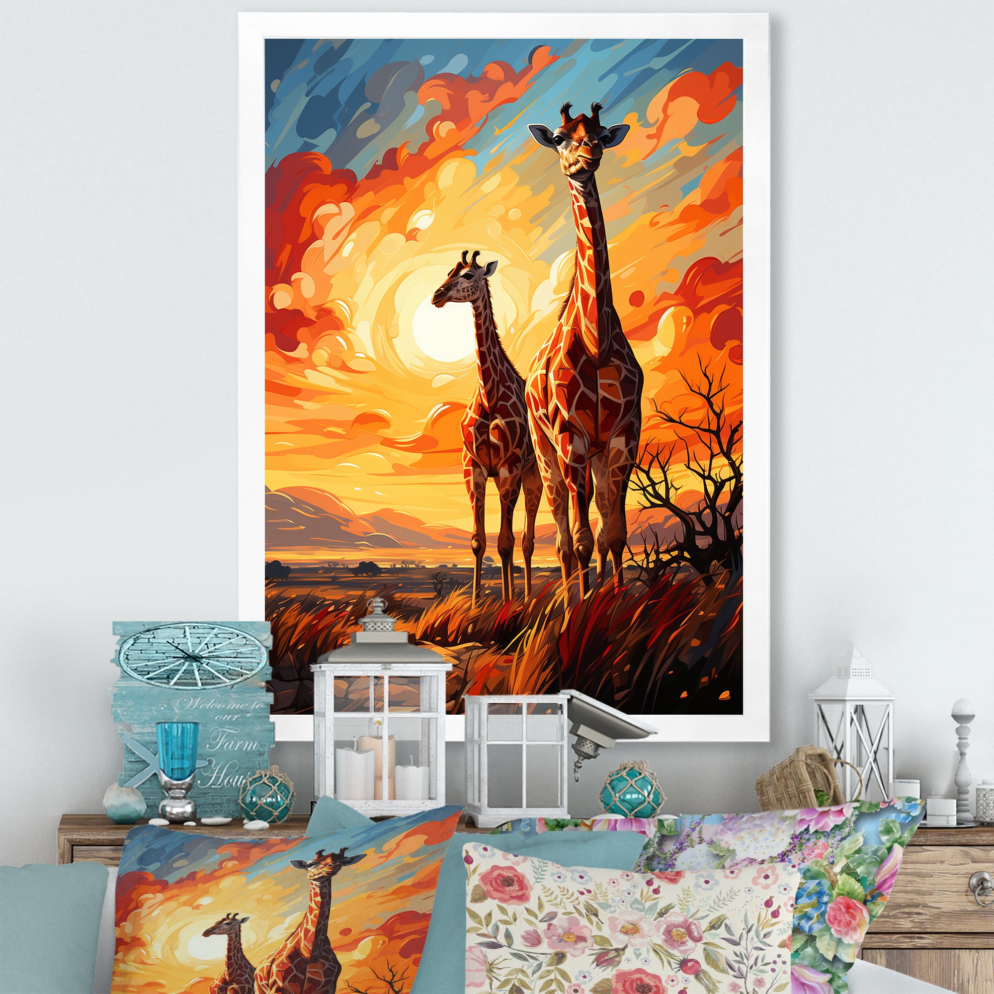 Giraffe African Horizon - Giraffe Wall Art Prints
