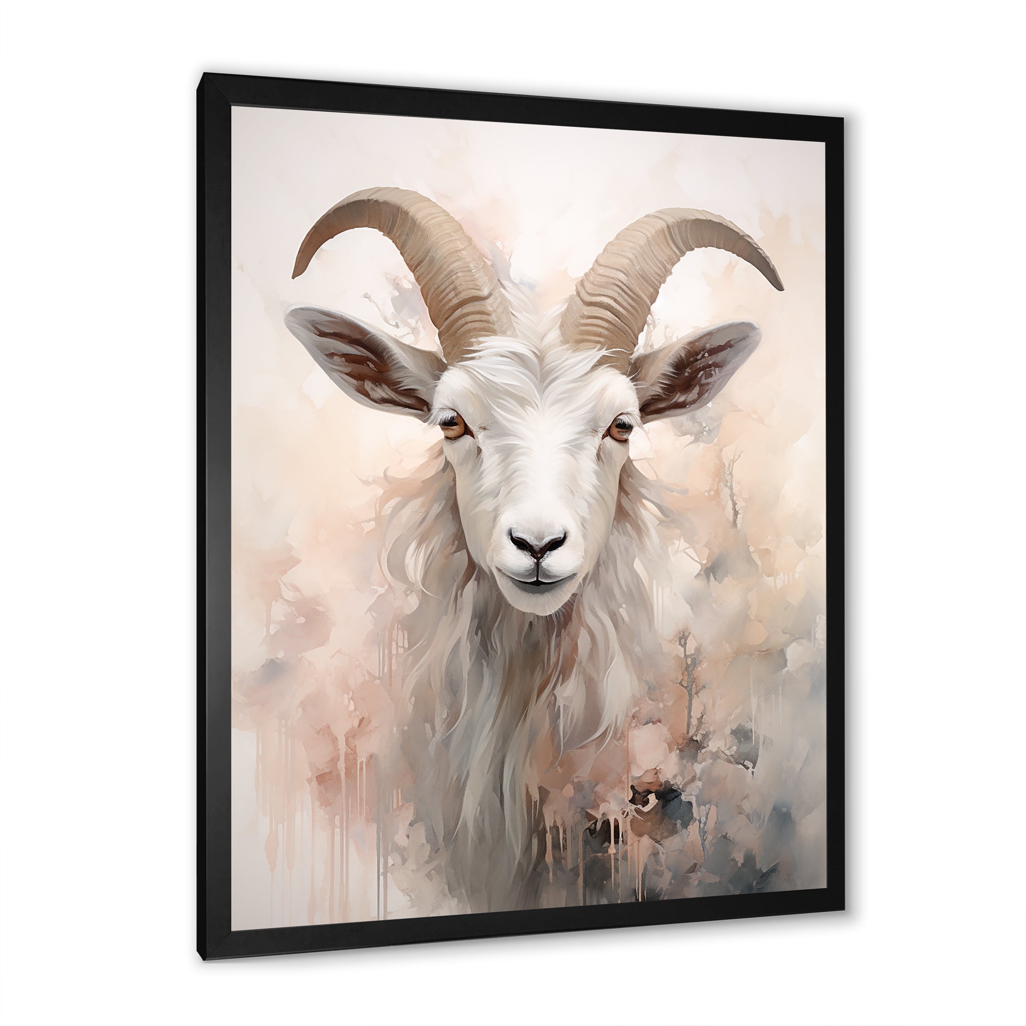Cute Floral Beige Goat - Goat Canvas Wall Art