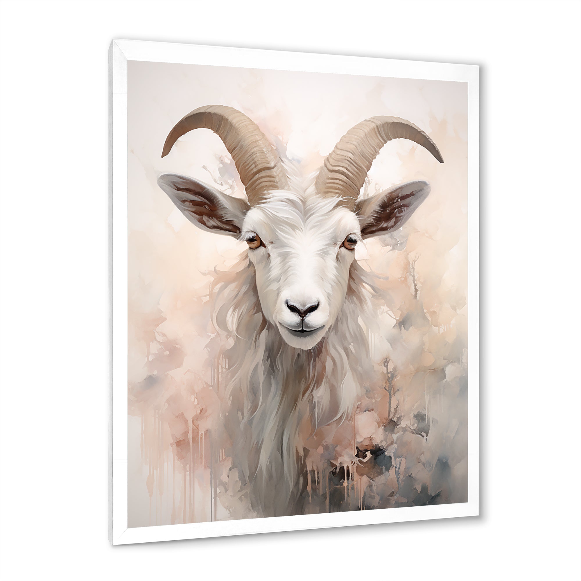 Cute Floral Beige Goat - Goat Canvas Wall Art
