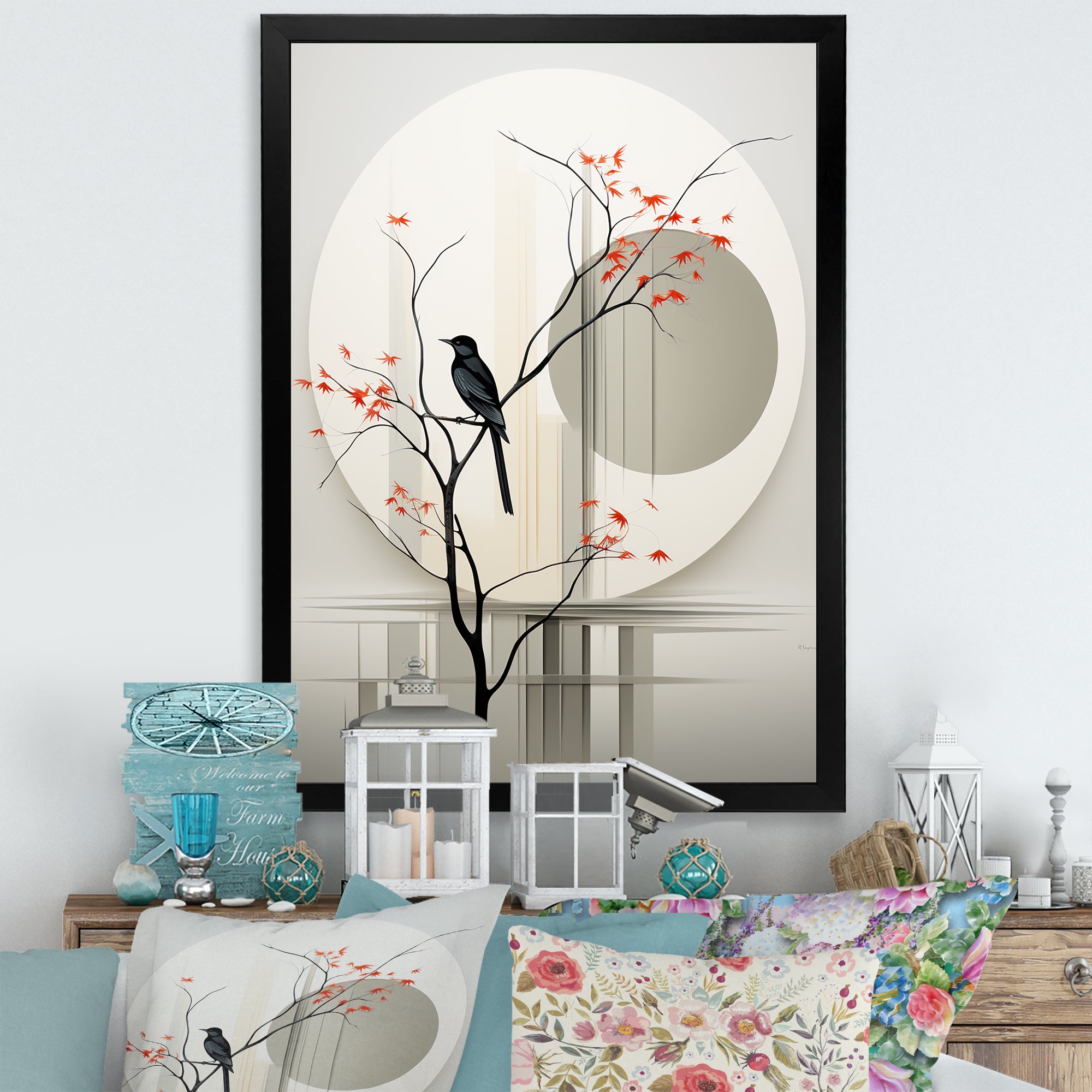 Grey Japanese Bird Ink Portrait - Gray Bird Wall Art