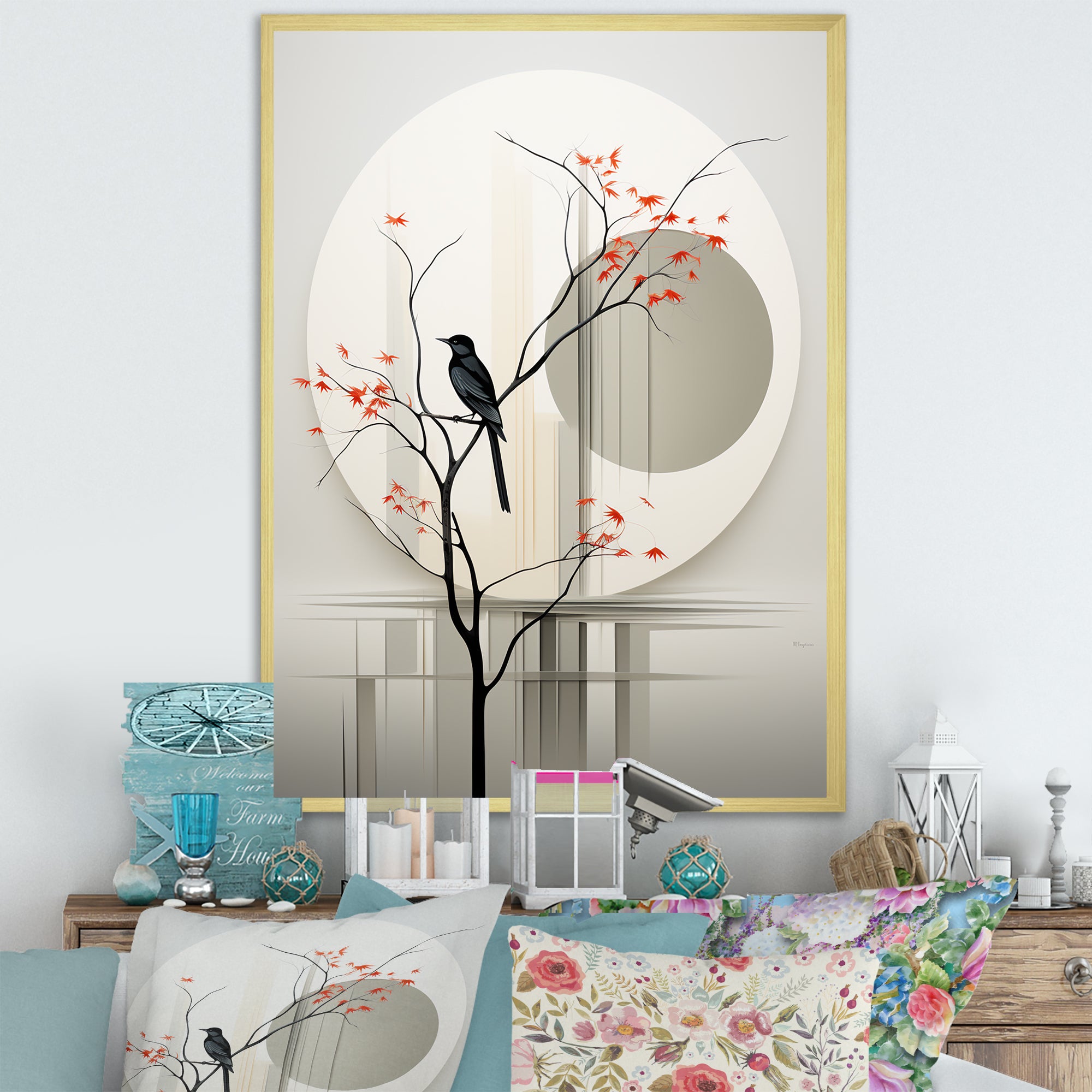 Grey Japanese Bird Ink Portrait - Gray Bird Wall Art