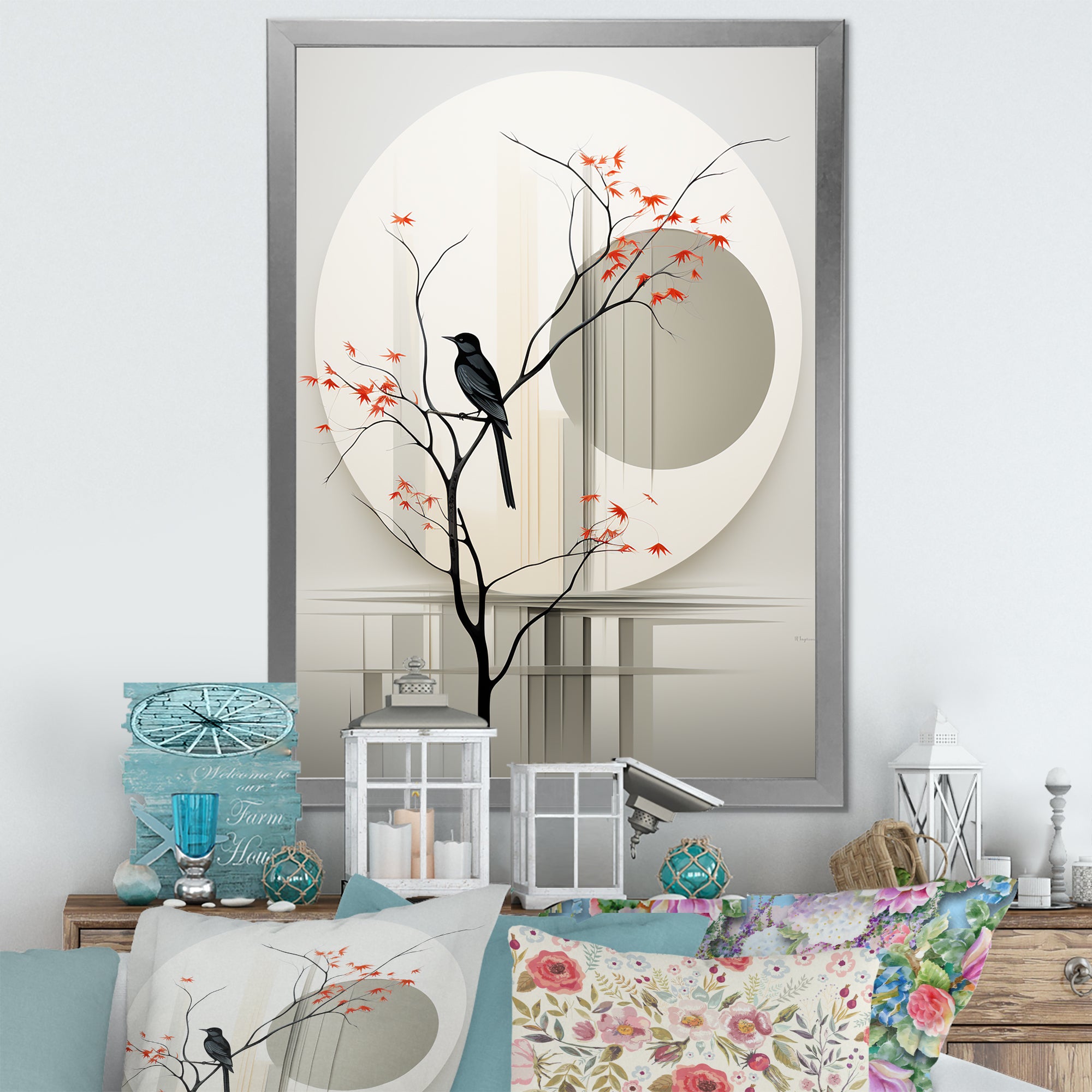 Grey Japanese Bird Ink Portrait - Gray Bird Wall Art