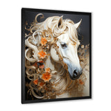 Floral Golden Feminine Horse - Beige Horse Wall Art