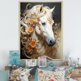 Floral Golden Feminine Horse - Beige Horse Wall Art