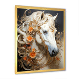 Floral Golden Feminine Horse - Beige Horse Wall Art