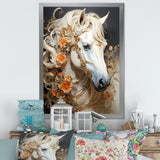 Floral Golden Feminine Horse - Beige Horse Wall Art