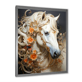 Floral Golden Feminine Horse - Beige Horse Wall Art
