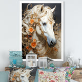 Floral Golden Feminine Horse - Beige Horse Wall Art
