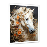 Floral Golden Feminine Horse - Beige Horse Wall Art
