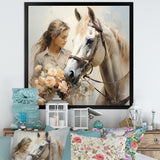 Playful Flower Horse Beauty - Beige Horse Wall Art