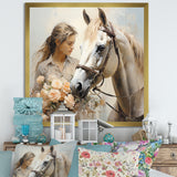 Playful Flower Horse Beauty - Beige Horse Wall Art