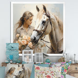 Playful Flower Horse Beauty - Beige Horse Wall Art