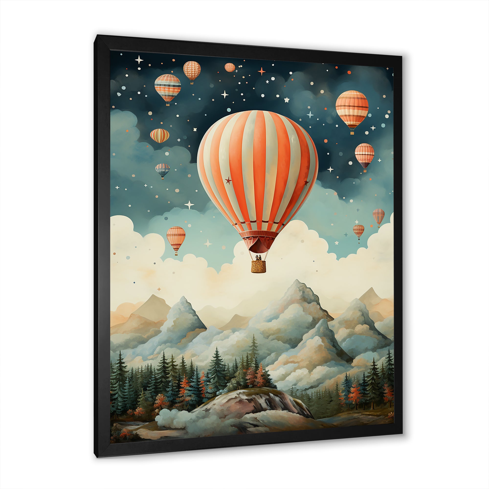A Classic Art Study Of A Hot Air Balloon In Flight Mountain View - Hot Air Balloon Canvas Wall Art