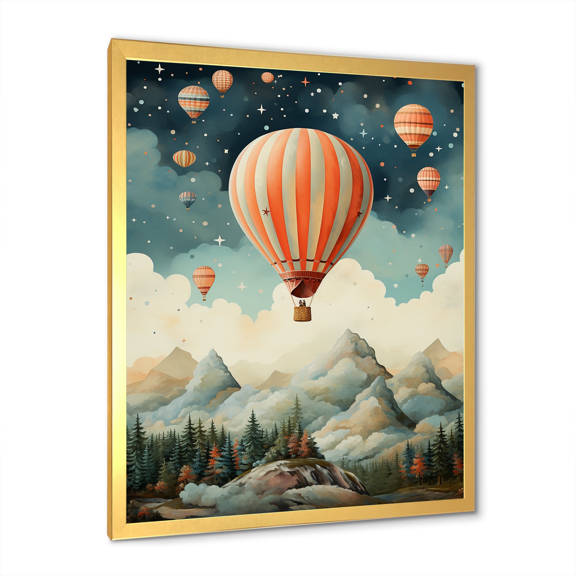 A Classic Art Study Of A Hot Air Balloon In Flight Mountain View - Hot Air Balloon Canvas Wall Art