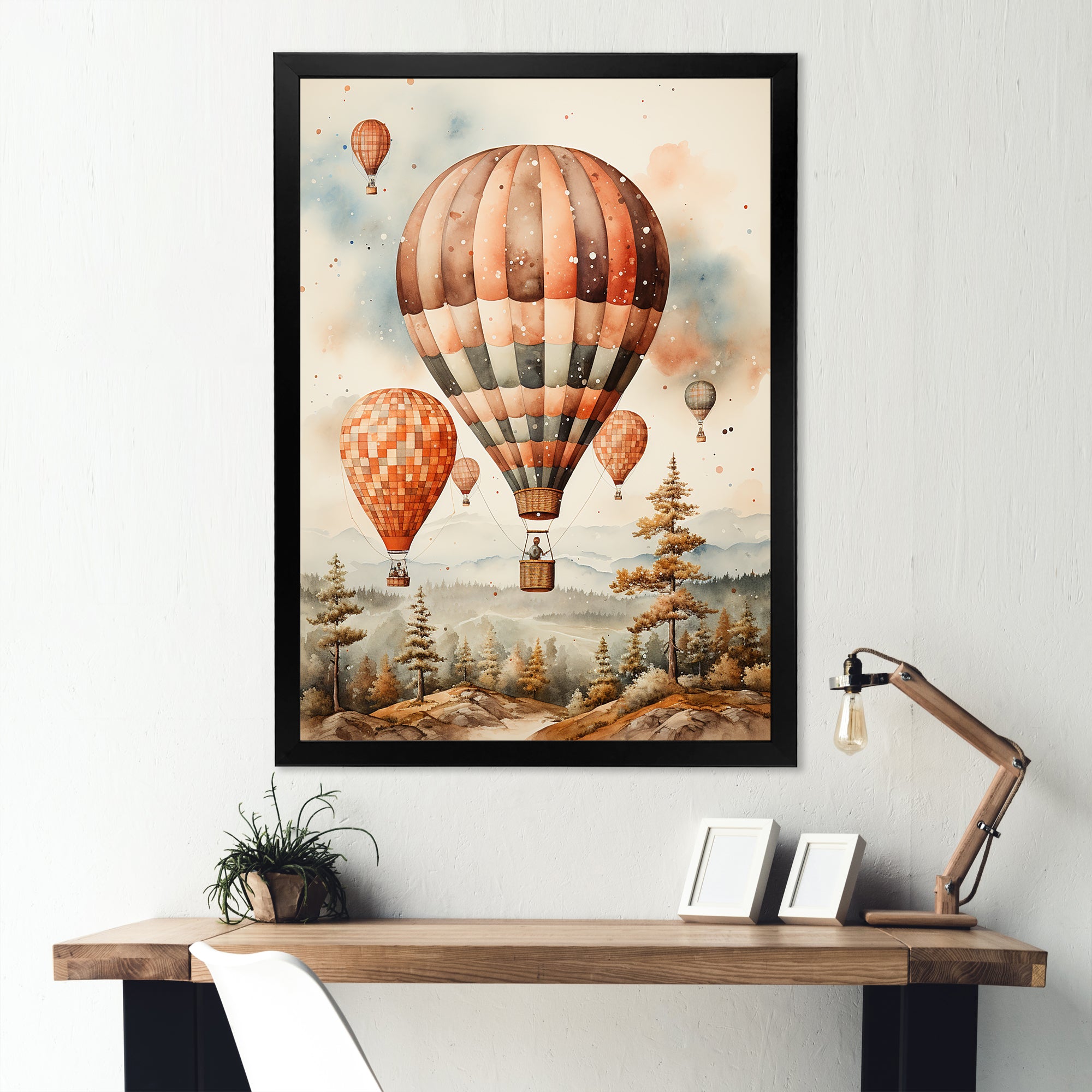 A Classic Art Study Of A Hot Air Balloon In Flight Wilderness - Hot Air Balloon Canvas Wall Art