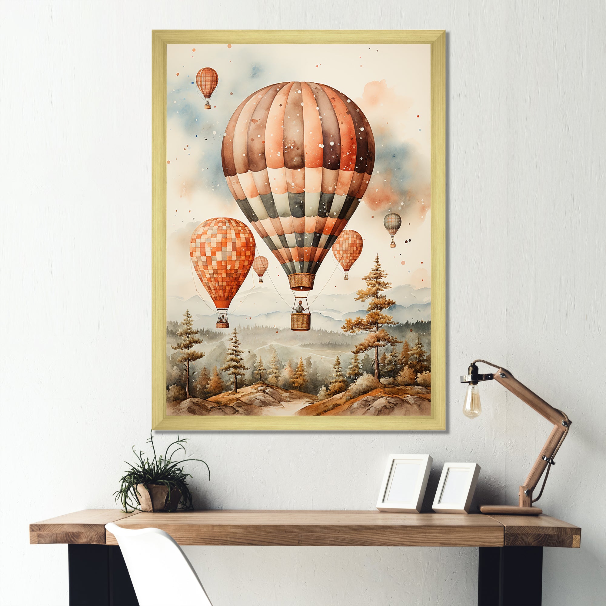 A Classic Art Study Of A Hot Air Balloon In Flight Wilderness - Hot Air Balloon Canvas Wall Art