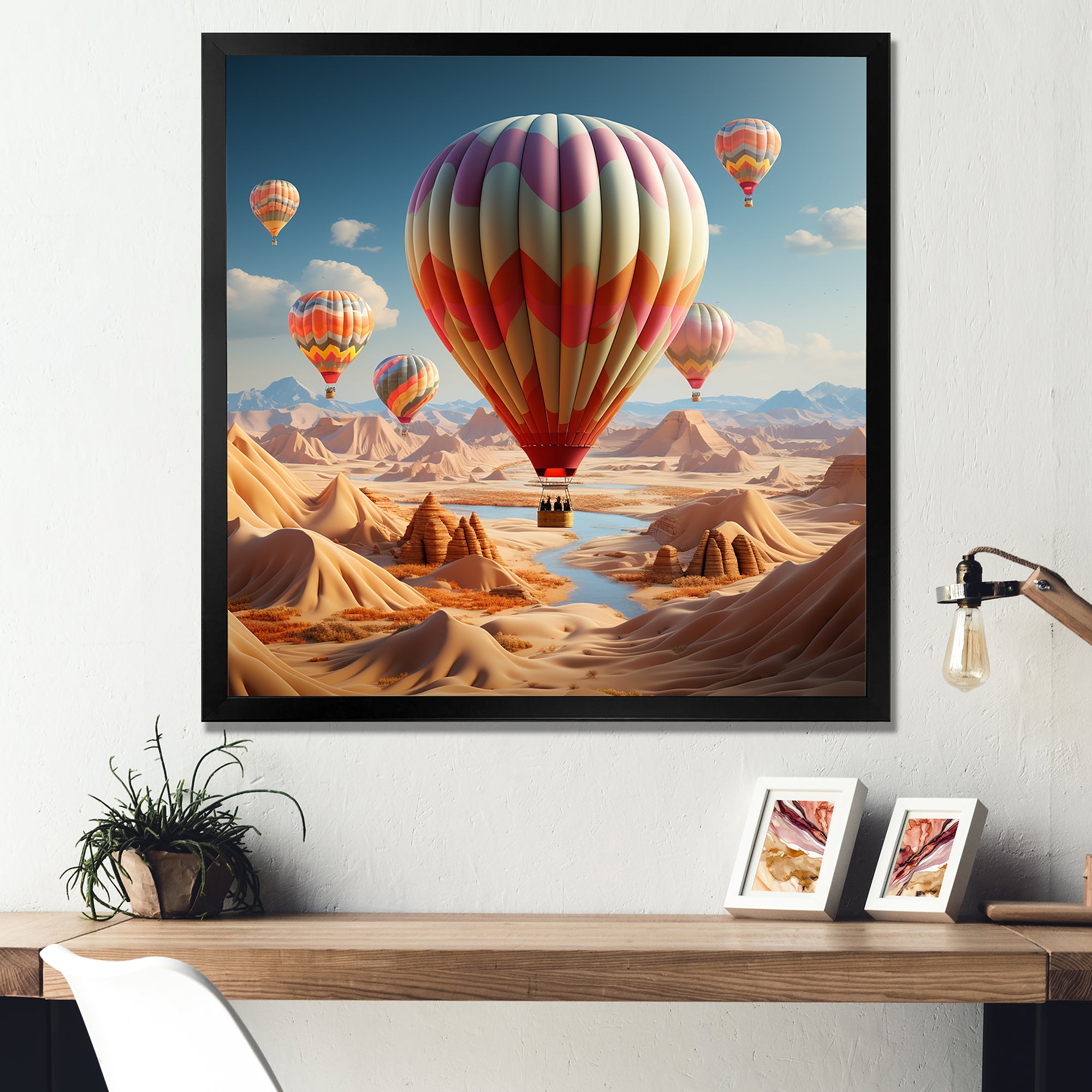 A Cubist Interpretation Of Hot Air Balloons In The Desert - Hot Air Balloon Canvas Wall Art