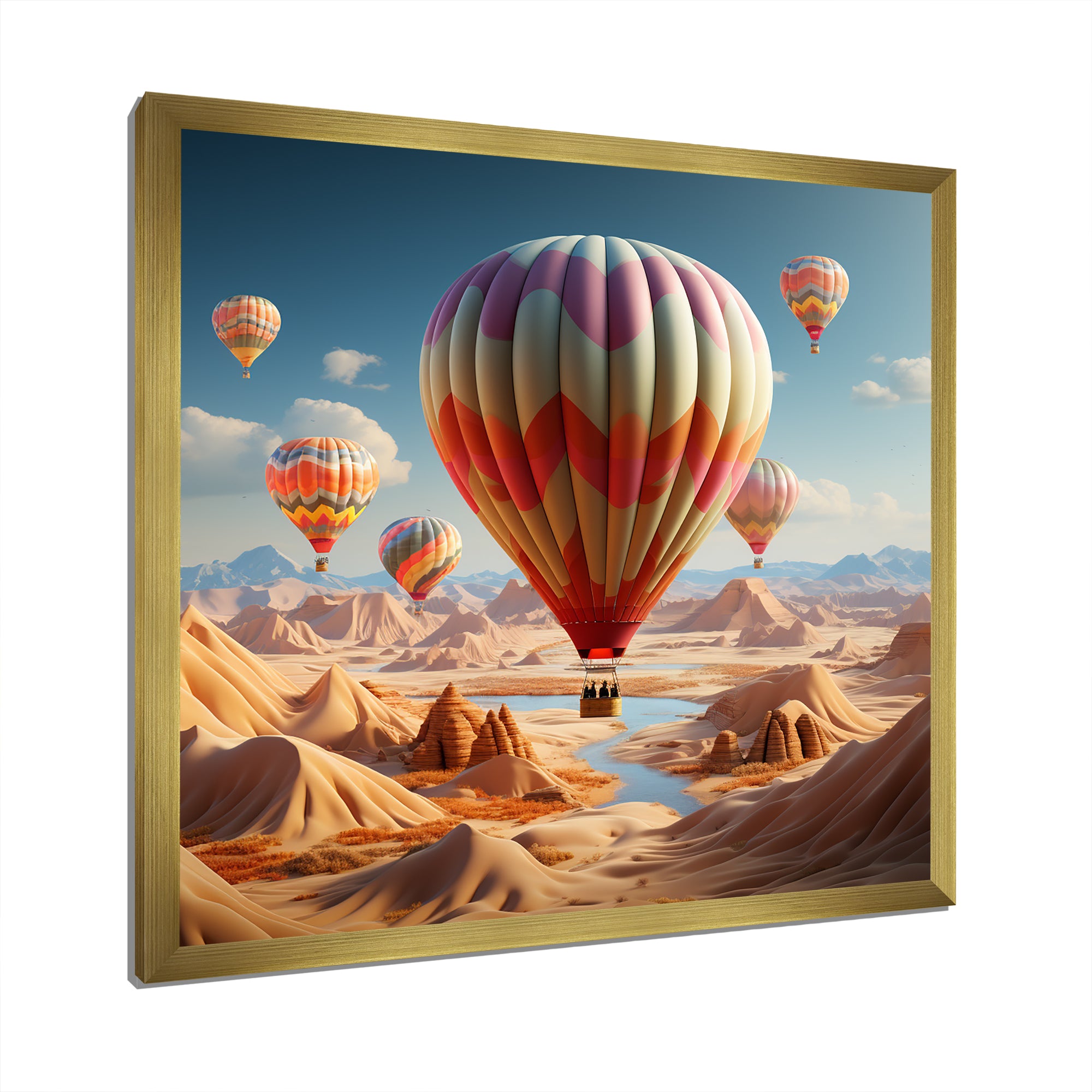 A Cubist Interpretation Of Hot Air Balloons In The Desert - Hot Air Balloon Canvas Wall Art