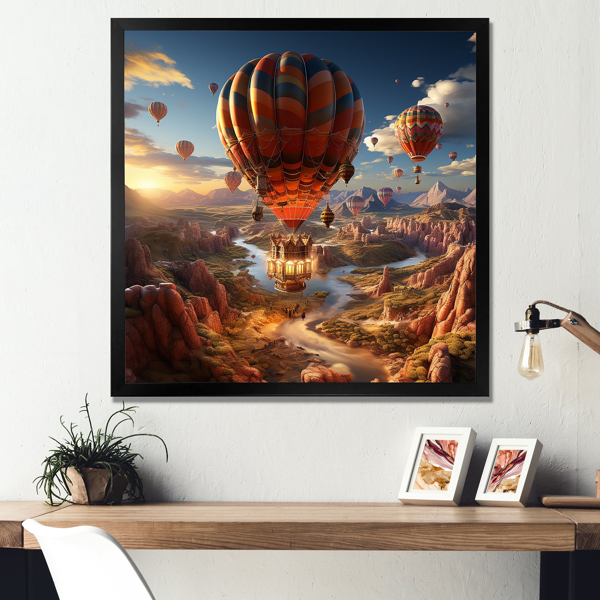 A Fantasy Art Depiction Of Hot Air Balloons - Hot Air Balloon Canvas Wall Art