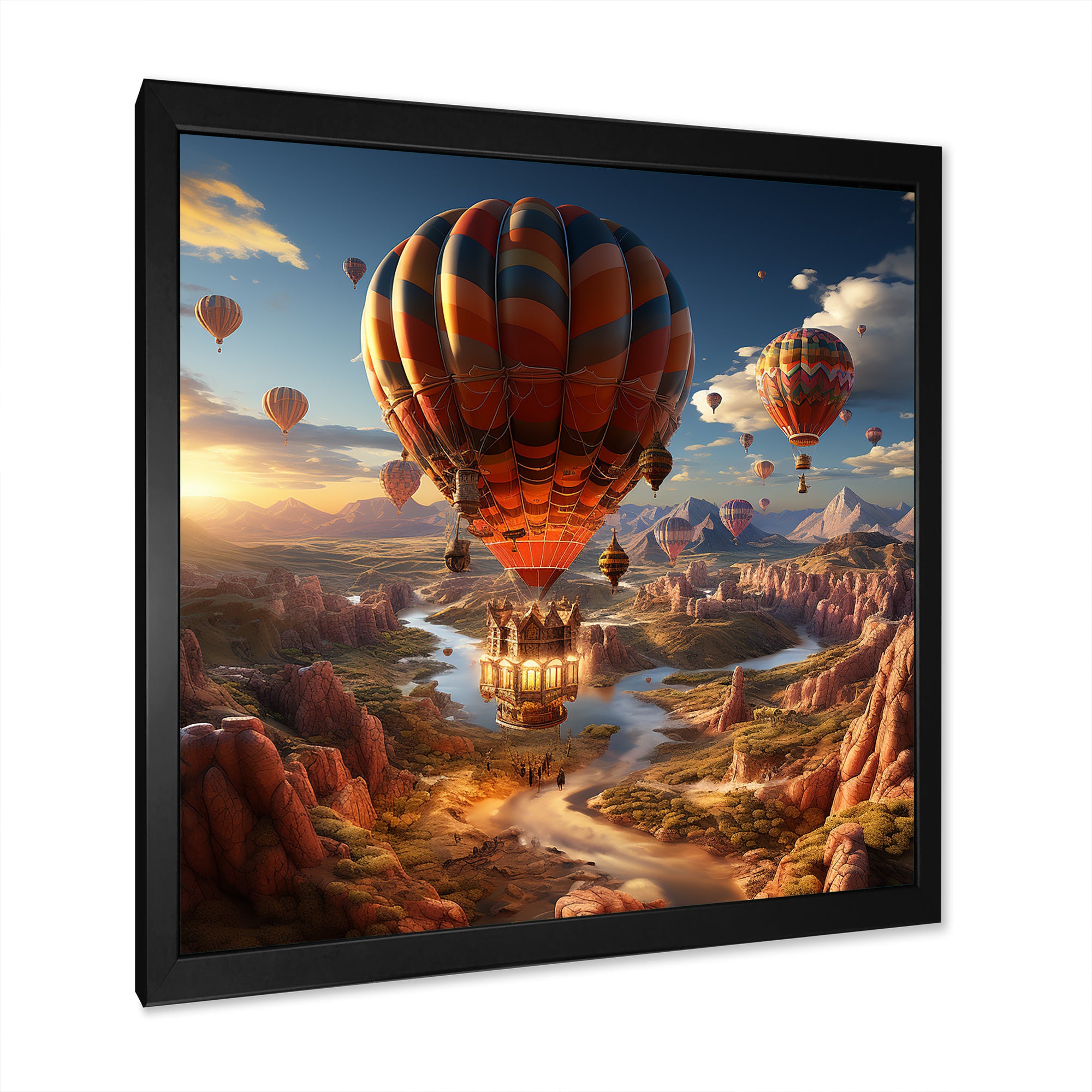A Fantasy Art Depiction Of Hot Air Balloons - Hot Air Balloon Canvas Wall Art
