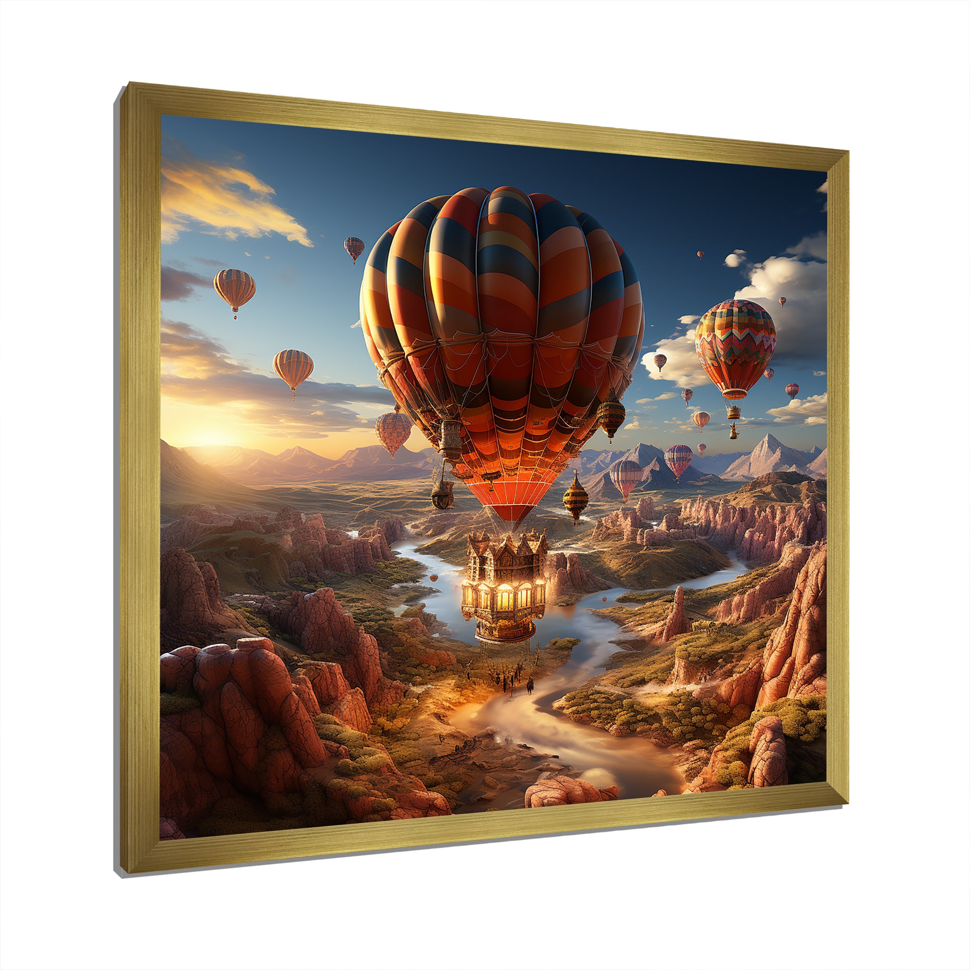 A Fantasy Art Depiction Of Hot Air Balloons - Hot Air Balloon Canvas Wall Art