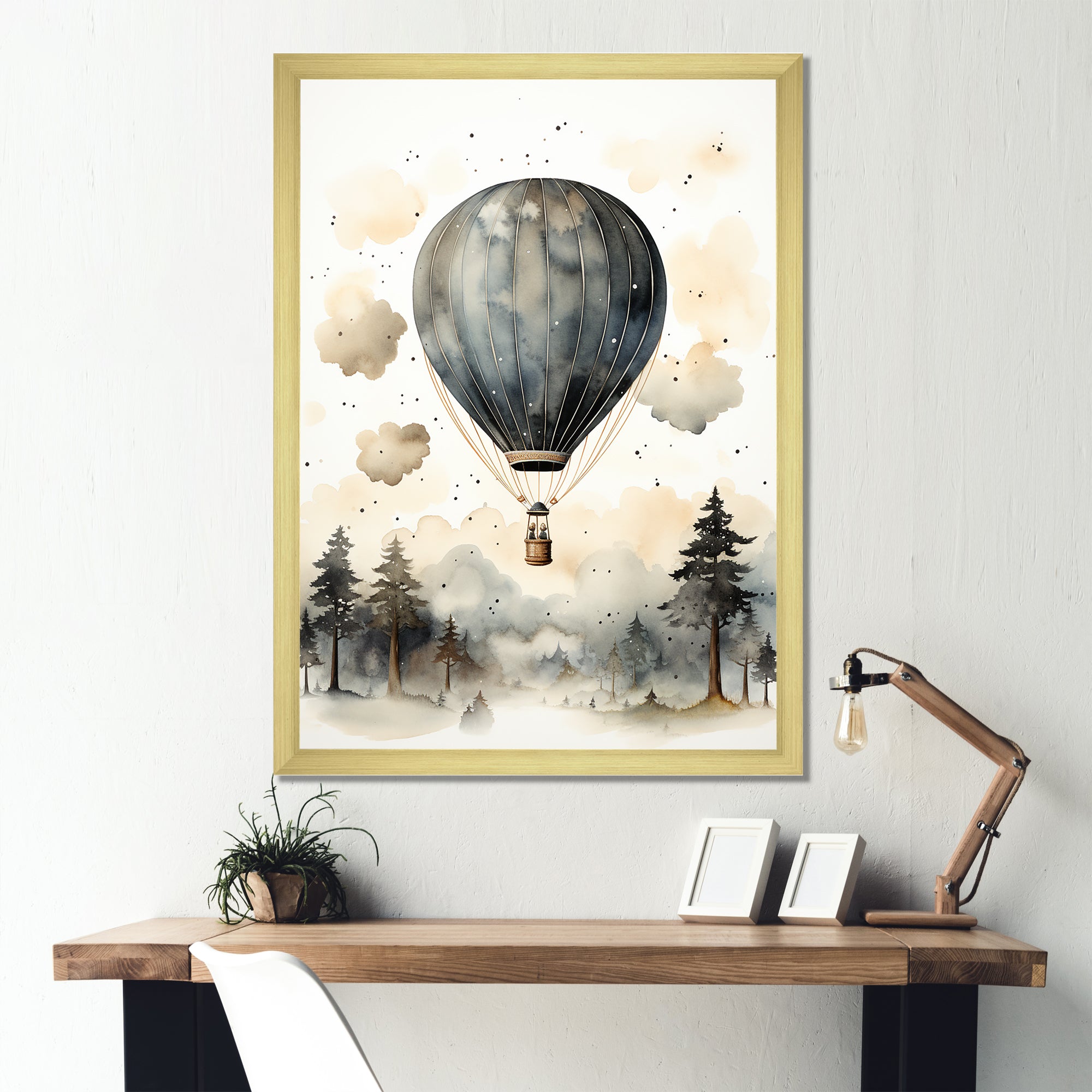 Minimalist Depiction Of A Hot Air Balloons Sky Magic - Hot Air Balloon Canvas Wall Art