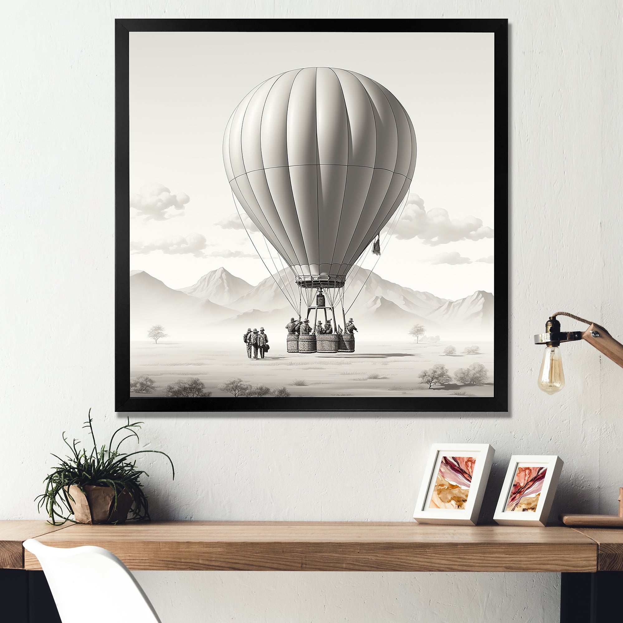 Monochromatic Hot Air Balloon Take Off - Hot Air Balloon Canvas Wall Art