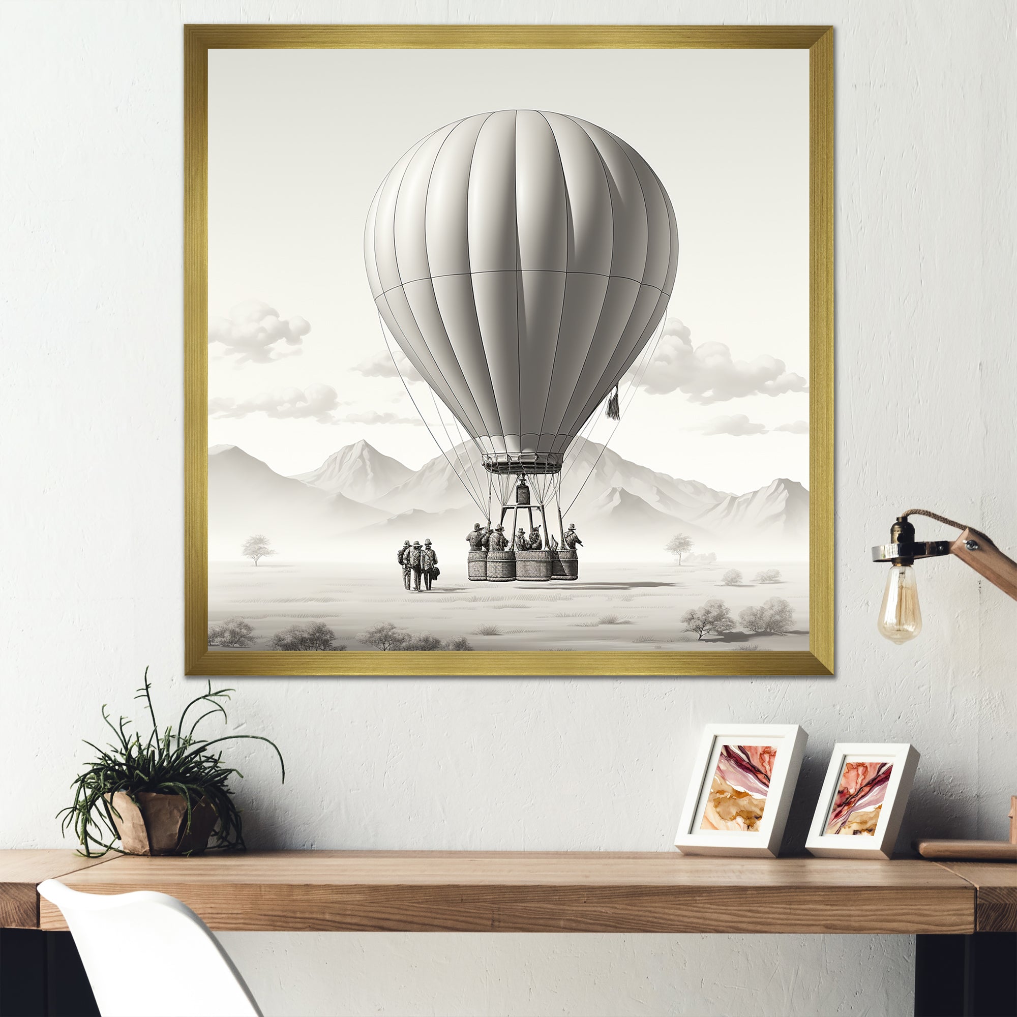 Monochromatic Hot Air Balloon Take Off - Hot Air Balloon Canvas Wall Art