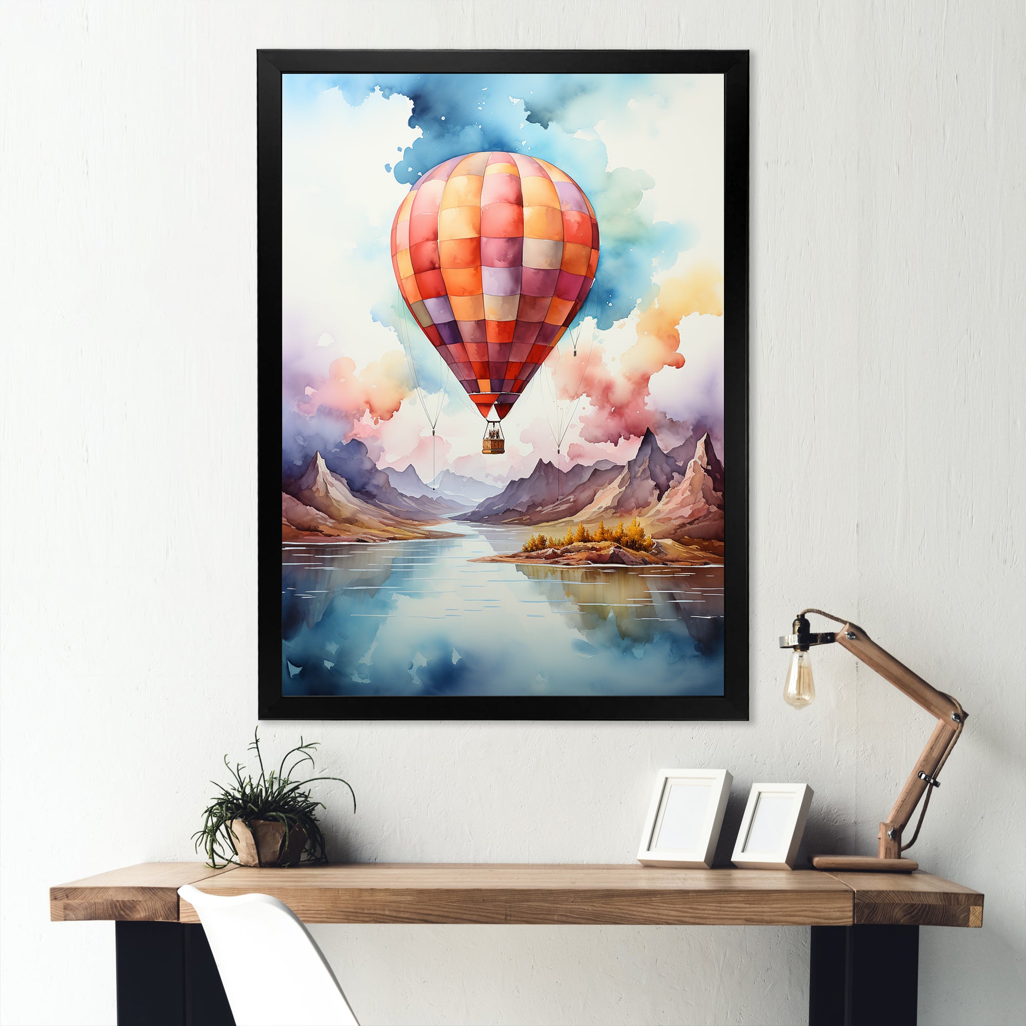 Watercolor Hot Air Balloon Mountain Wonders - Hot Air Balloon Canvas Wall Art