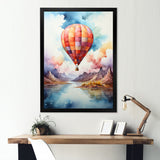 Watercolor Hot Air Balloon Mountain Wonders - Hot Air Balloon Canvas Wall Art