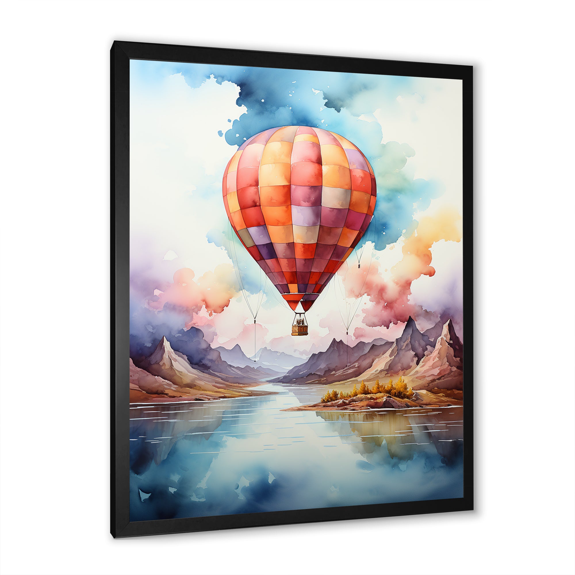 Watercolor Hot Air Balloon Mountain Wonders - Hot Air Balloon Canvas Wall Art