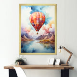 Watercolor Hot Air Balloon Mountain Wonders - Hot Air Balloon Canvas Wall Art