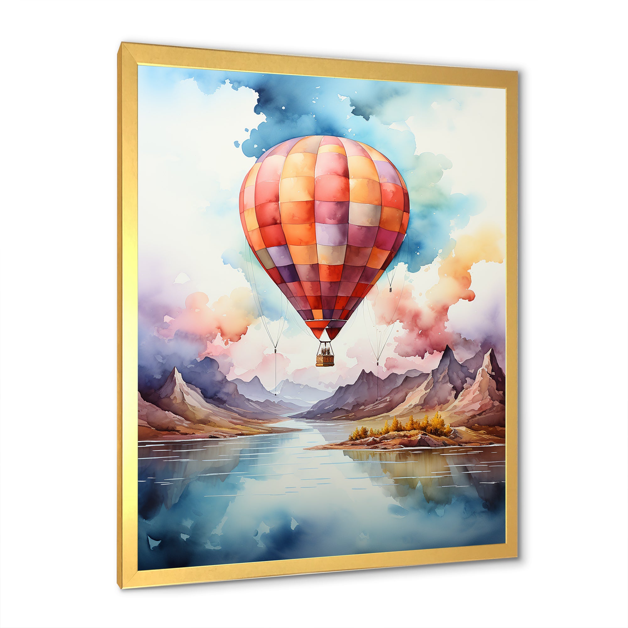 Watercolor Hot Air Balloon Mountain Wonders - Hot Air Balloon Canvas Wall Art