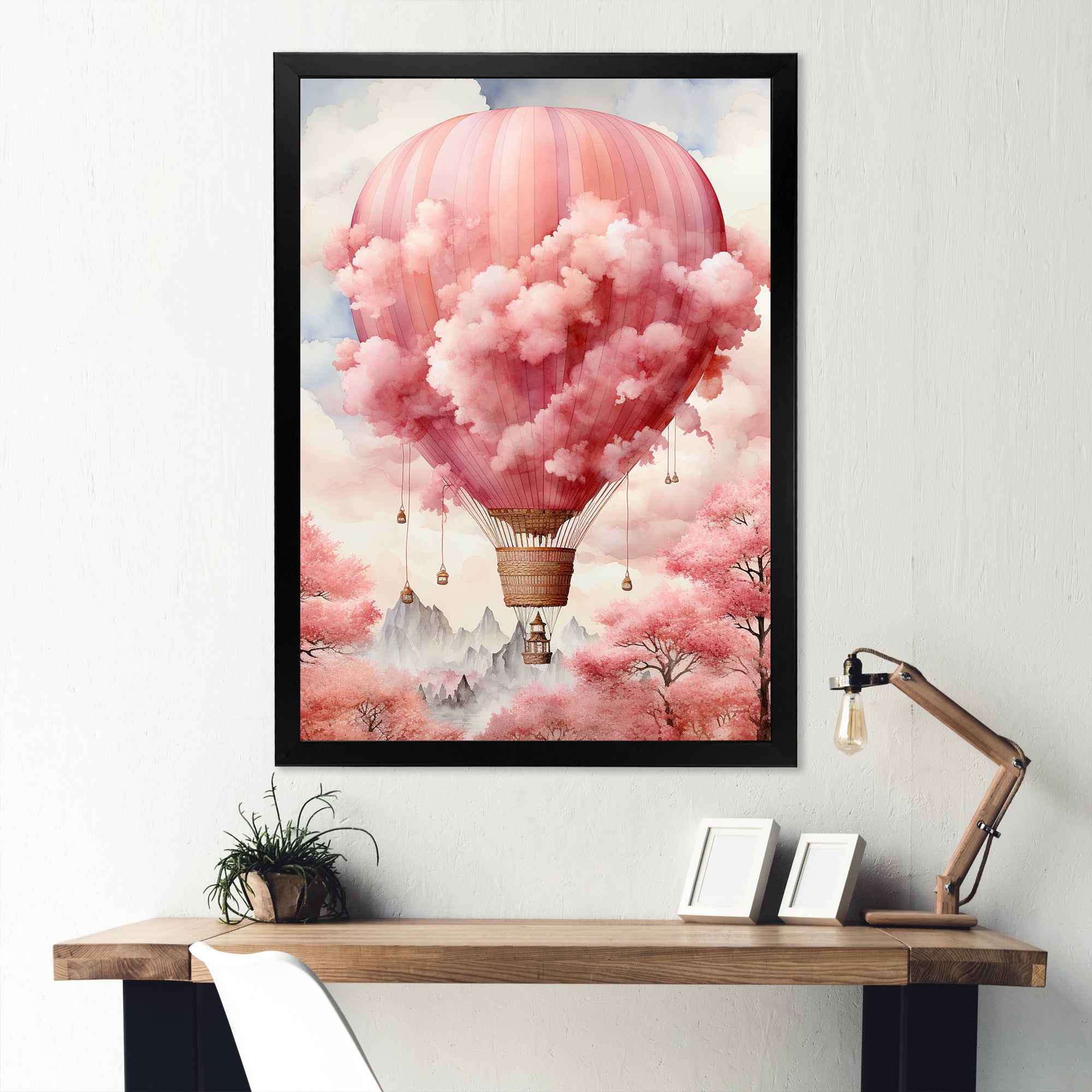 Pink Whimsical Balloon Magic - Hot Air Balloon Canvas Wall Art