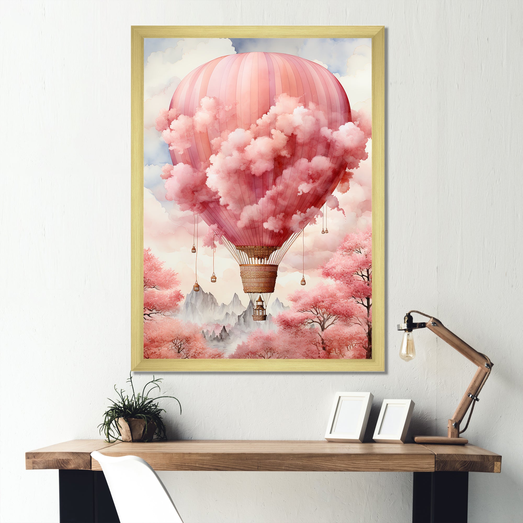 Pink Whimsical Balloon Magic - Hot Air Balloon Canvas Wall Art