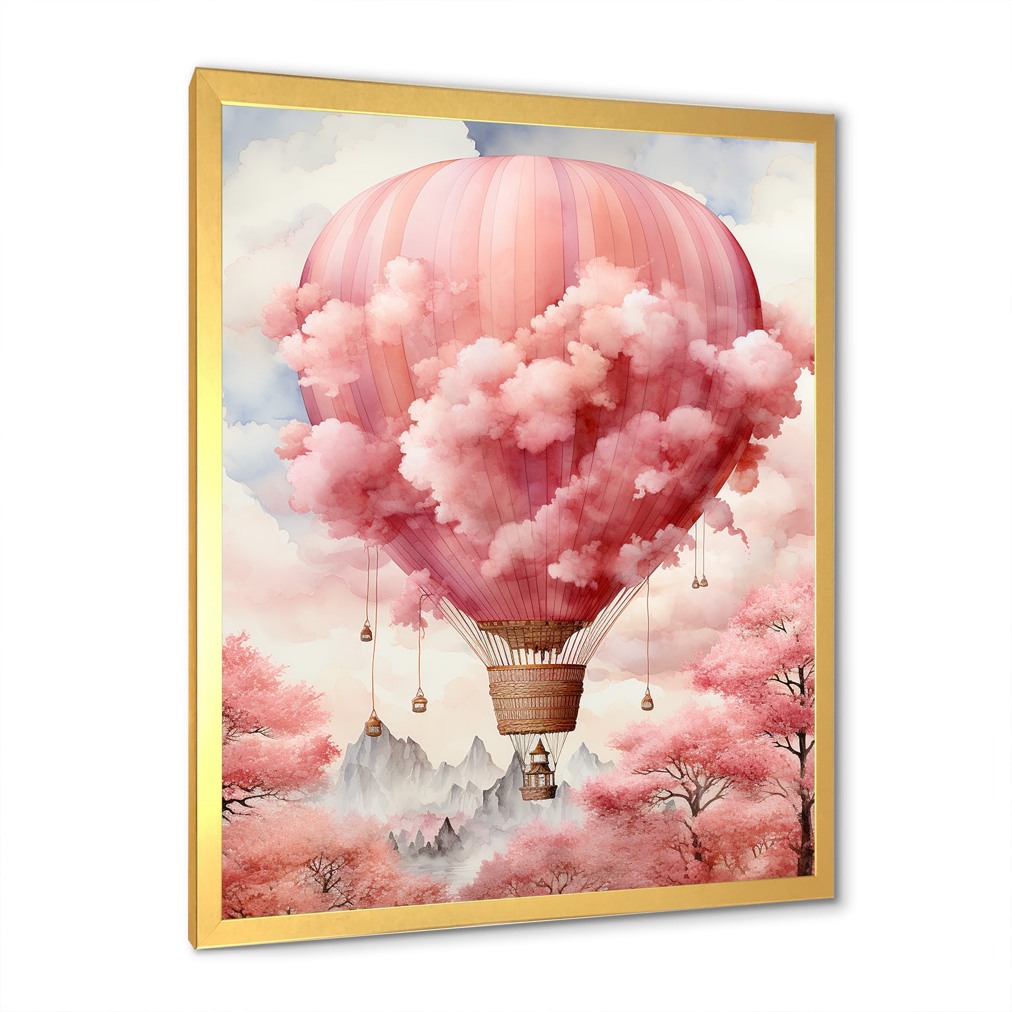 Pink Whimsical Balloon Magic - Hot Air Balloon Canvas Wall Art