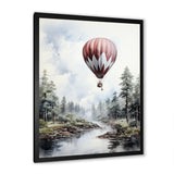 Monochrome Forest Balloon Flight - Hot Air Balloon Canvas Wall Art