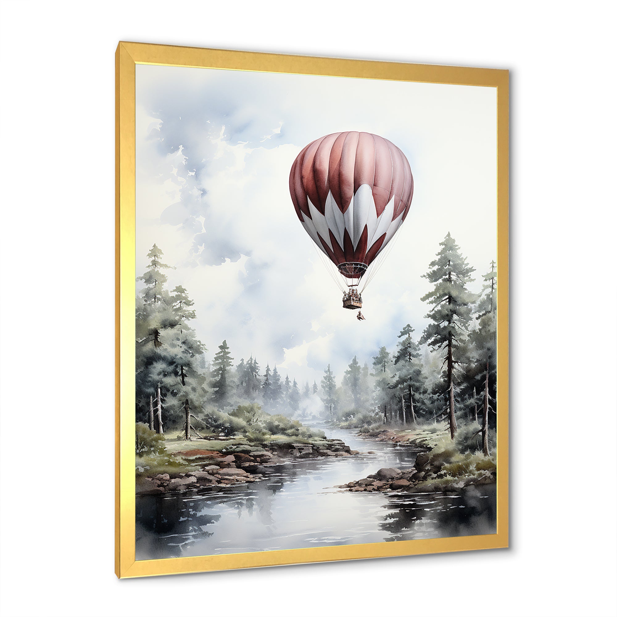 Monochrome Forest Balloon Flight - Hot Air Balloon Canvas Wall Art