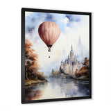 Monochrome Castle Balloon Flight - Hot Air Balloon Canvas Wall Art