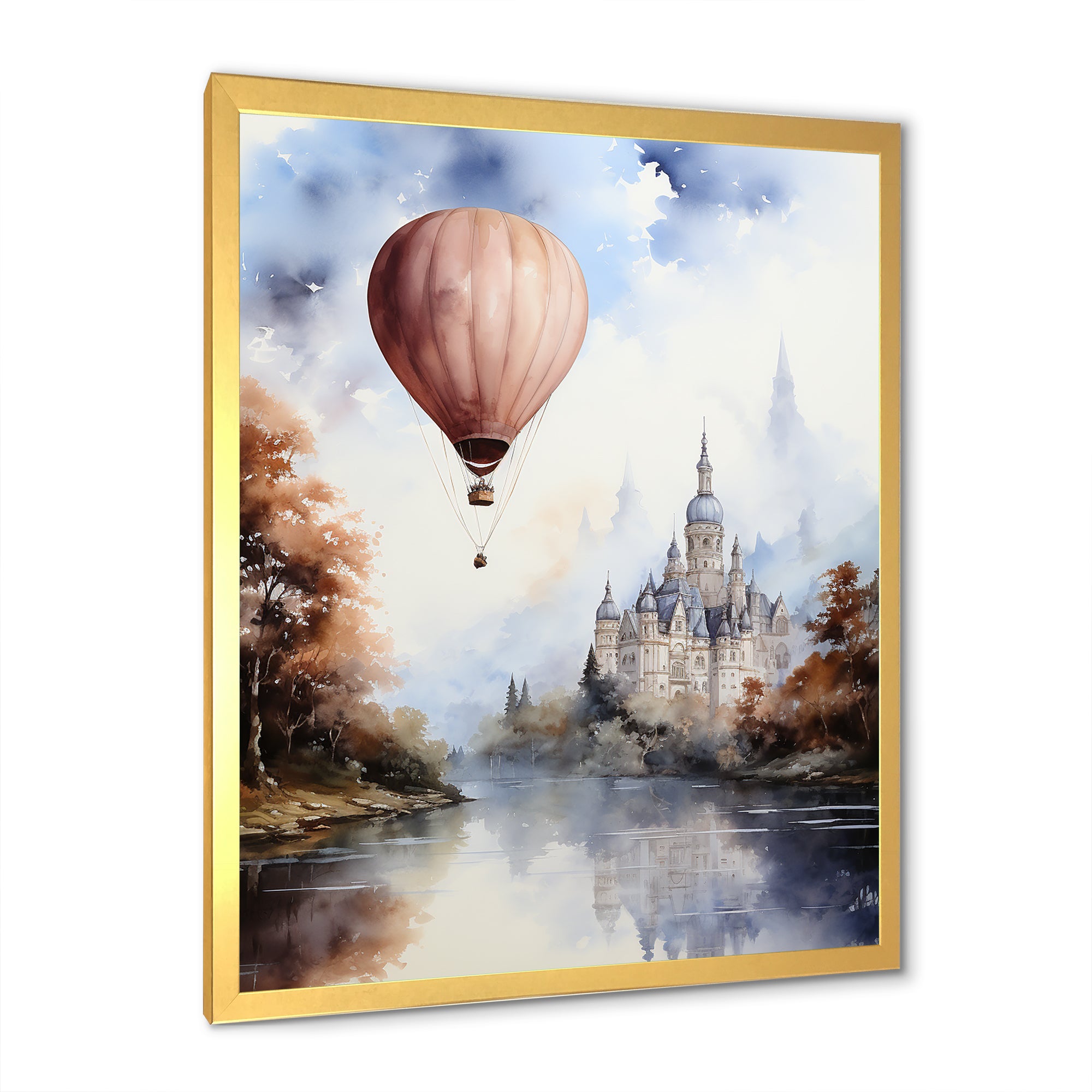 Monochrome Castle Balloon Flight - Hot Air Balloon Canvas Wall Art