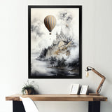 Monochrome Moody Castle Balloon Flight - Hot Air Balloon Canvas Wall Art