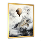 Monochrome Moody Castle Balloon Flight - Hot Air Balloon Canvas Wall Art