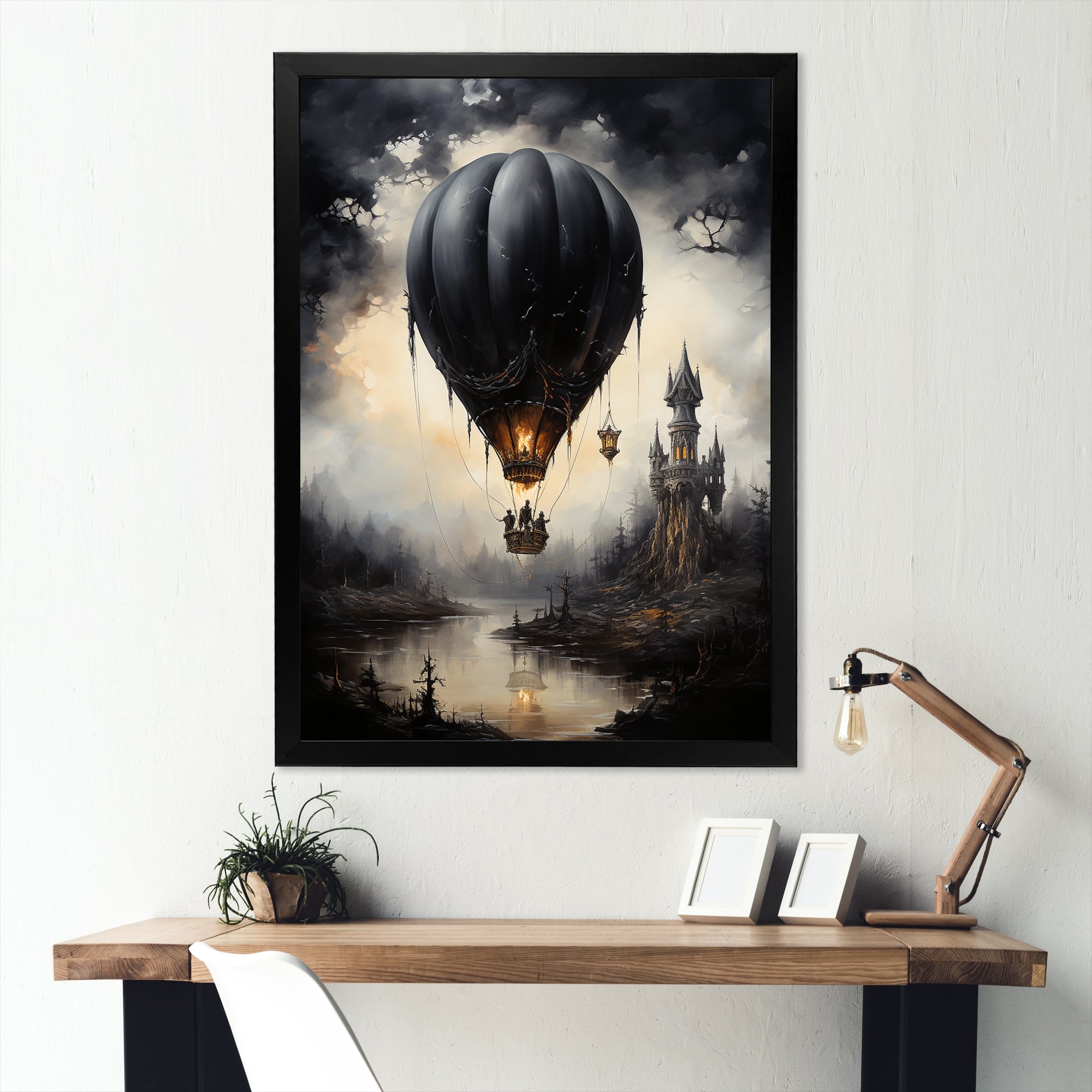Dark Balloon Mystery Journey - Hot Air Balloon Canvas Wall Art