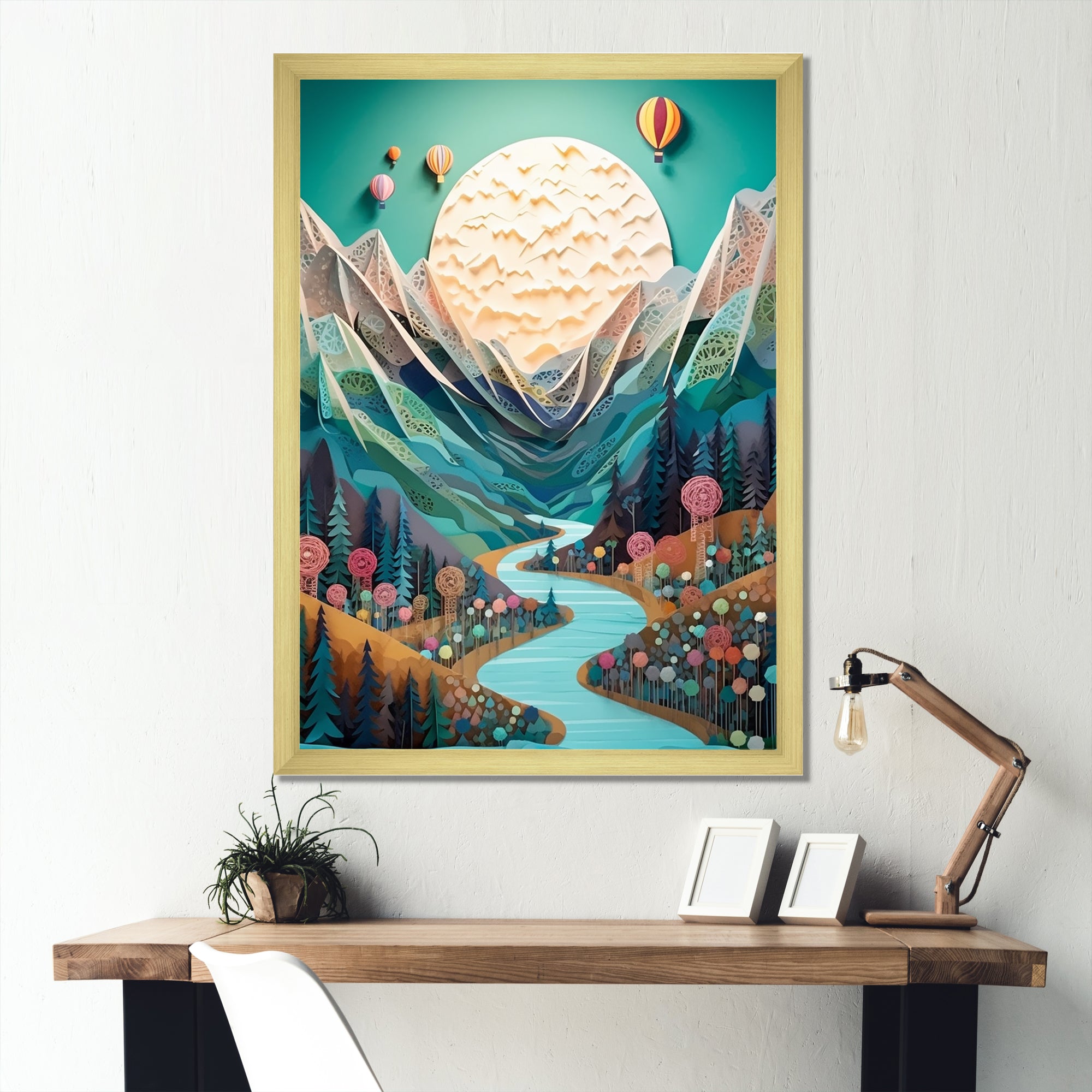 Hot Air Balloon Mountain Journey - Hot Air Balloon Canvas Wall Art