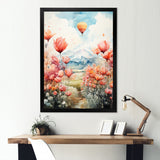 Floral Fields Hot Air Ballon Colorful Ascent - Hot Air Balloon Canvas Wall Art